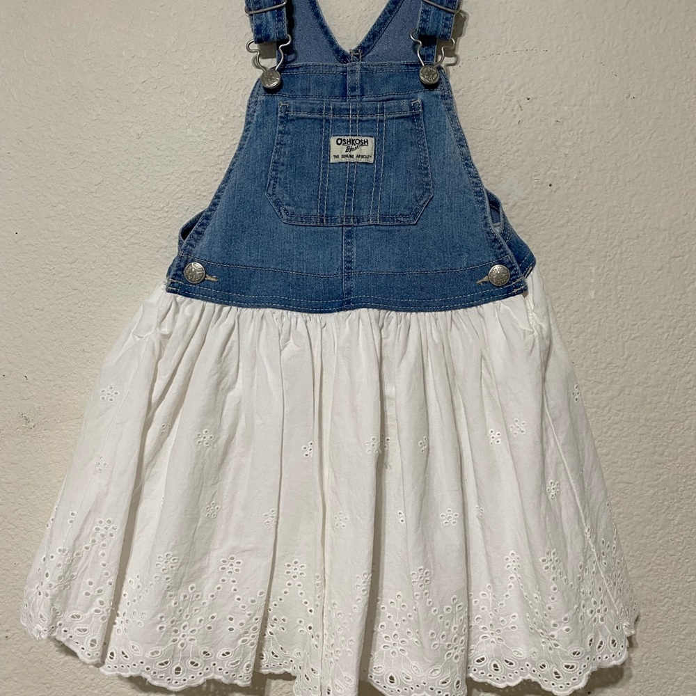 Osh Kosh Overalls Dress with White eyelet floral details 5T